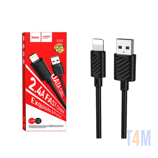 Hoco Lightning Cable X88 Gratified 2.4A 1m Black